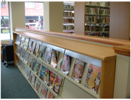 Library, magazine shelving, bookshelves, CNC